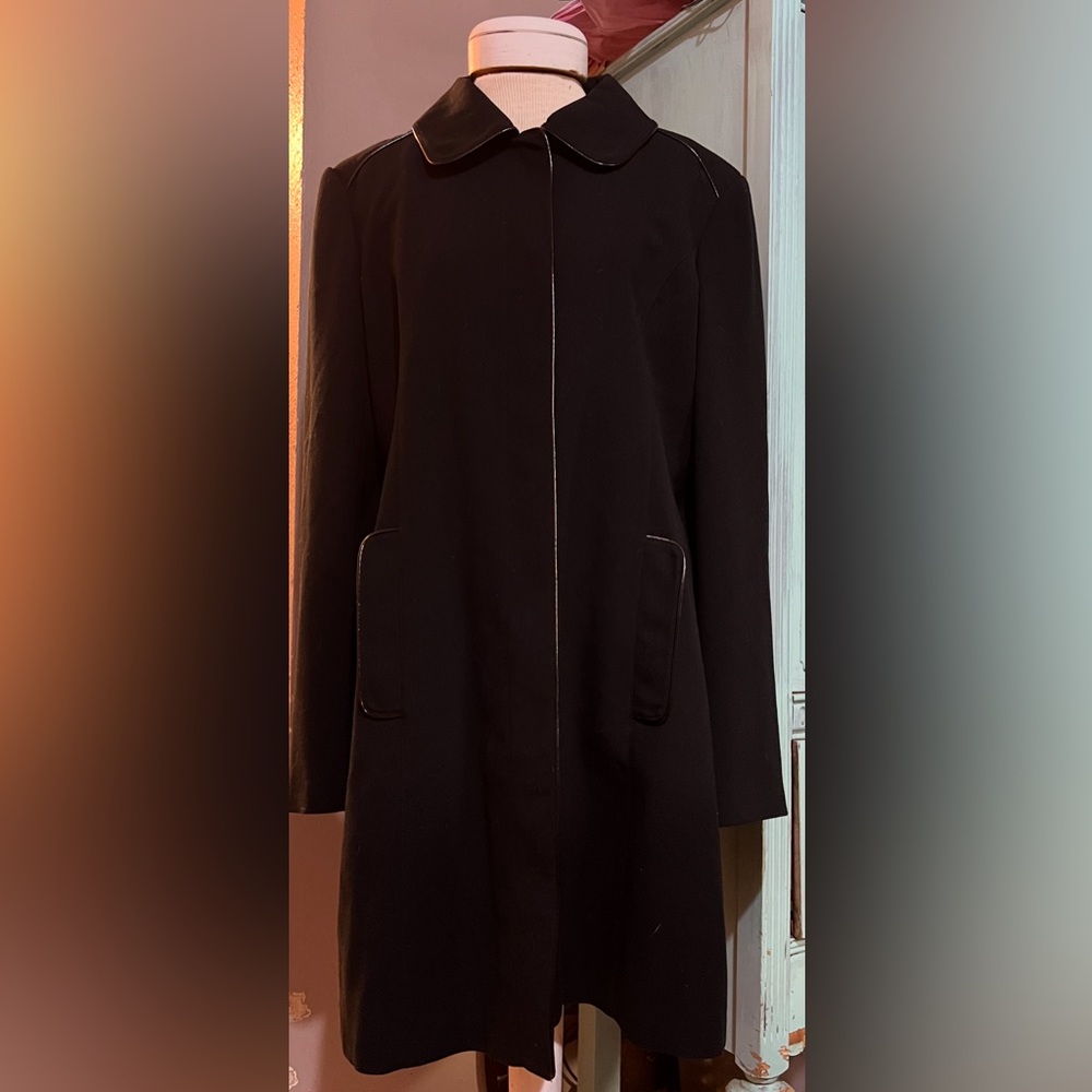 VTG Kristen Blake Elegant Lined Coat Black Mid Length Hidden Buttons Large L